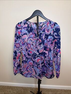 Talbots‎ Navy Paisley Tie-Neck Blouse in Pink & Purple-S